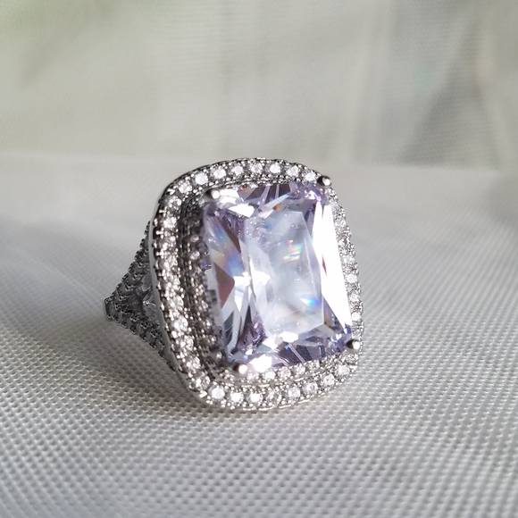 Swarovski Elements 925 Sterling Silver Huge Halo Solitaire Statement Ring NEW - Picture 7 of 17